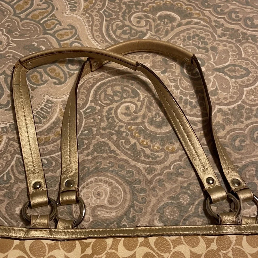 Gold coach purse with lavender inside